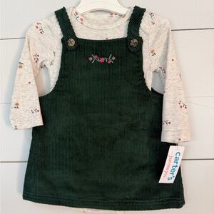 Carter's Dark Green Corduroy Pinafore Set with Floral Onesie 6mo